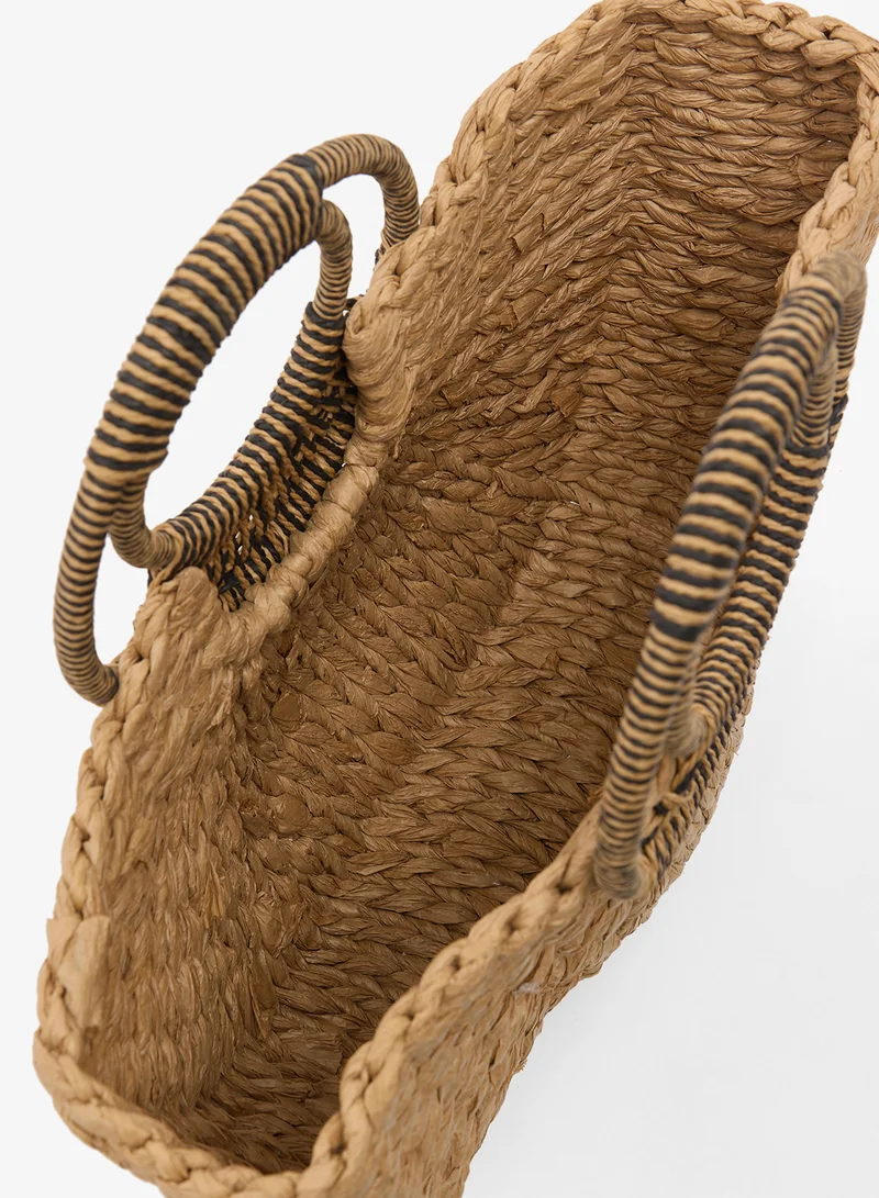 ELLA Brown raffia textured top handle structured bag for Women | Best Price UAE